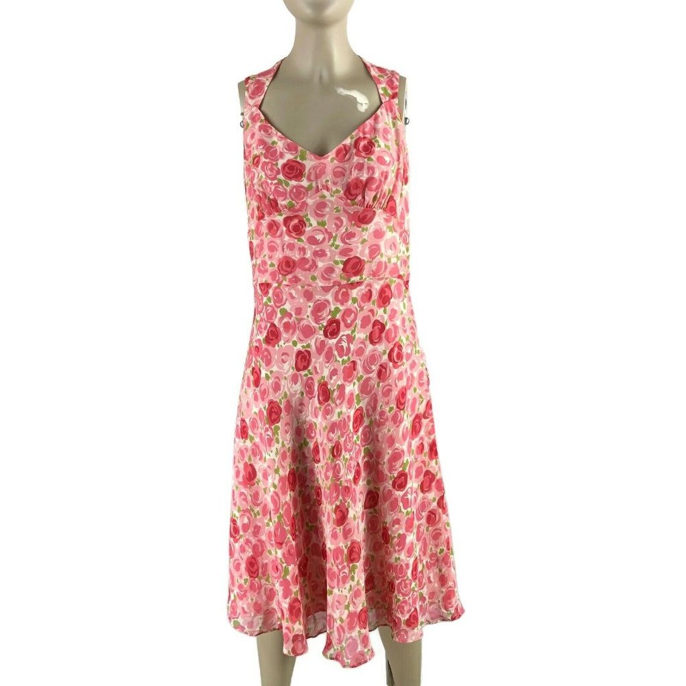 Loft Flowy Silk Chiffon Midi Dress Size 8 Pink